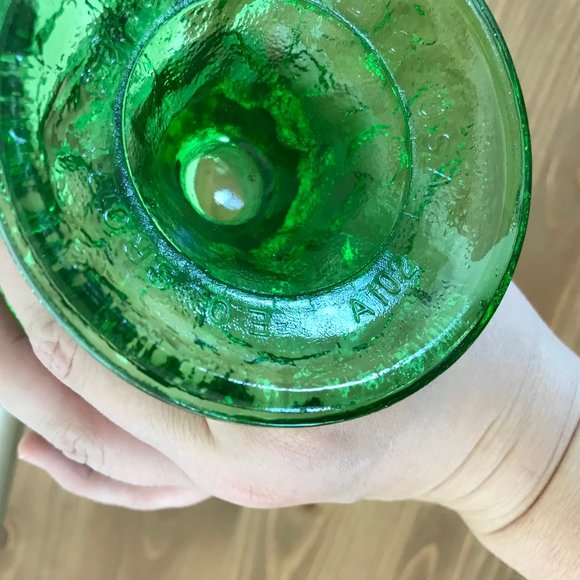 Green Crinkle Glass Widemouth Pedestal Vase Vintage EO Brody Flower Bowl A102 - Picture 8 of 8